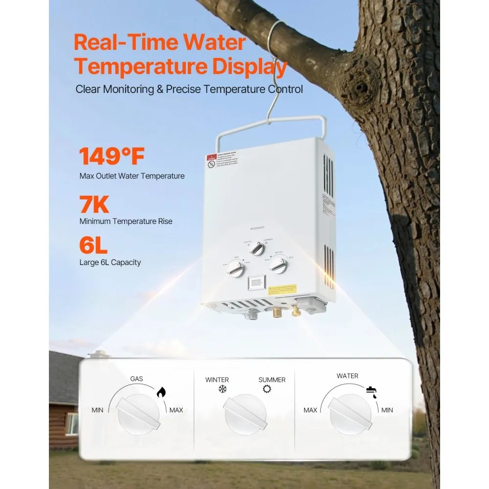 Tankless Propane Water Heater, 6L Portable Design with Regulator