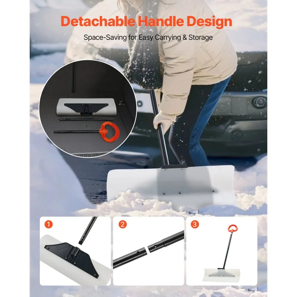 24-Inch Snow Pusher Shovel with Ergonomic Grip and HDPE Plastic Blade