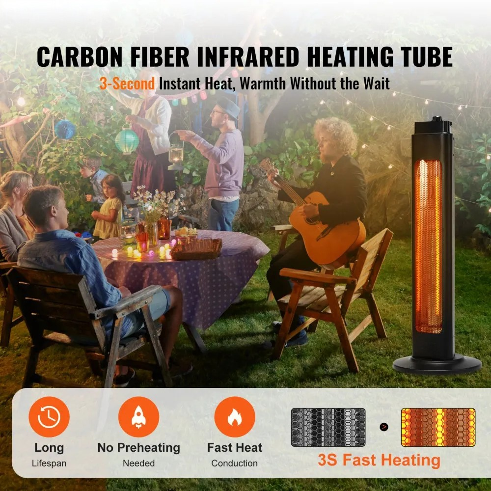 1500W Oscillating Infrared Space Heater, 2 Speeds, Timer, 31.5-Inch Black
