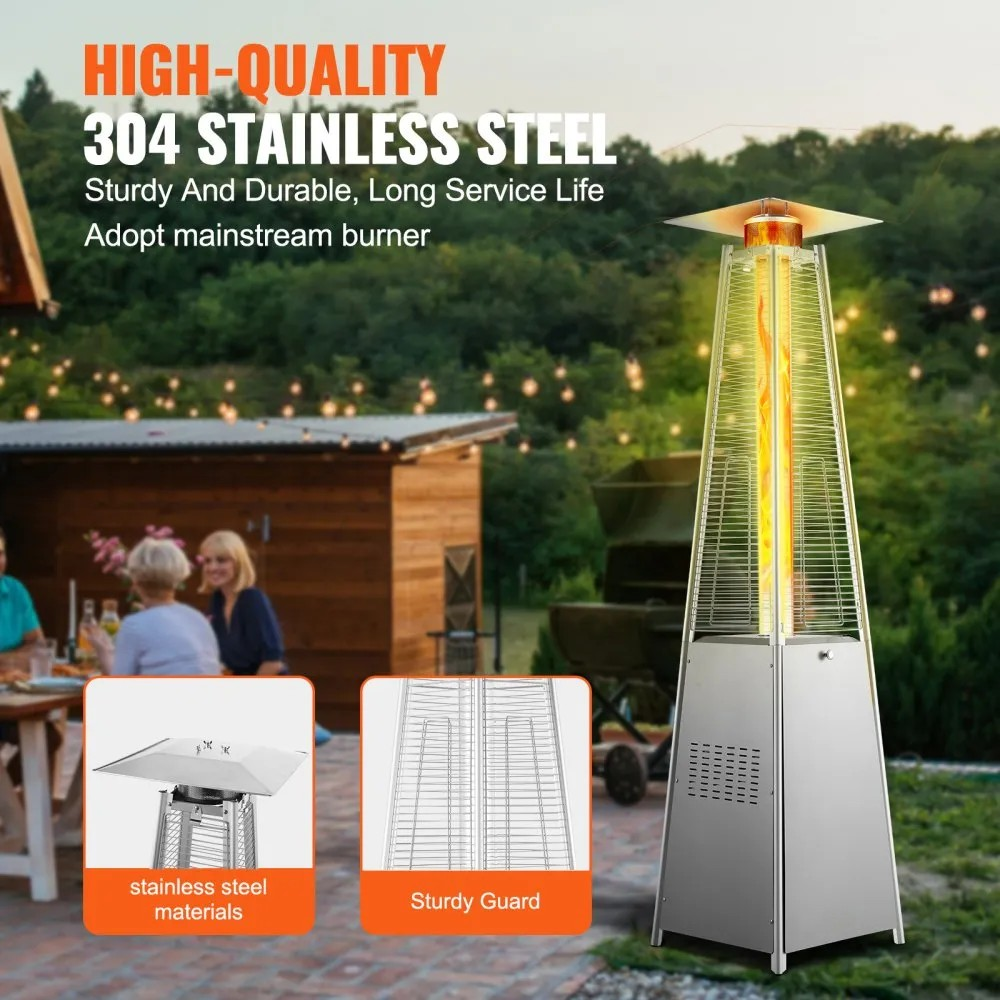 48,000 BTU Pyramid Propane Patio Heater with Wheels, Silver Finish