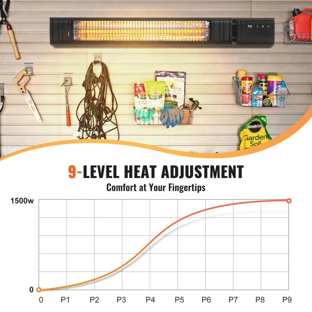1500W Infrared Space Heater with Remote Control, 9 Speeds and Timer