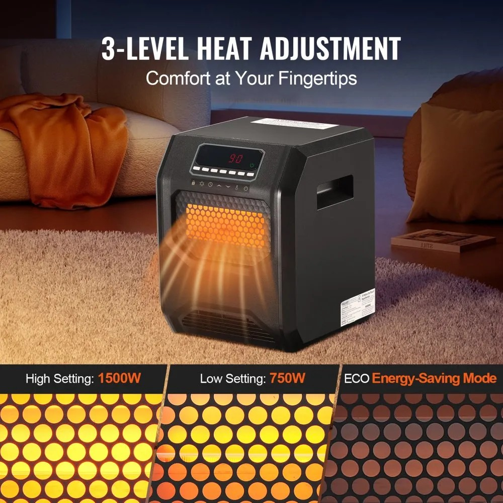 1500W Infrared Space Heater, ABS Body, Remote Control and 3 Speeds