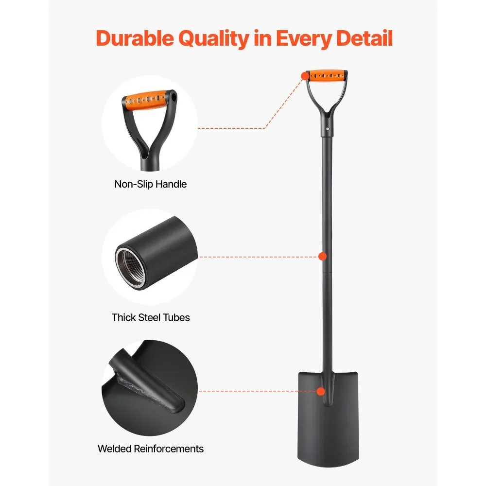48-Inch Heavy-Duty Square Shovel with Alloy Steel Blade and D-Handle