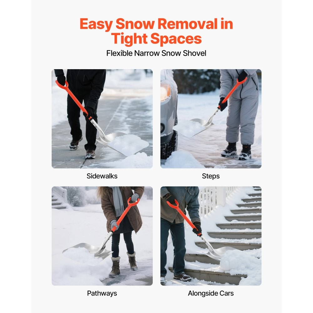14-Inch Aluminum Snow Shovel with D-Shaped Handles for Driveways