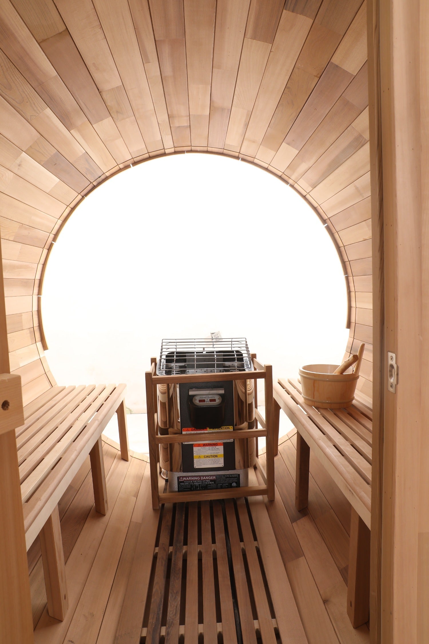 Blisspod | Prague | Canadian Red Cedar Outdoor Steam Barell Sauna | Full Glass Back | 70.87"H x 70.87"W x 70.87"D | 4-6 person 