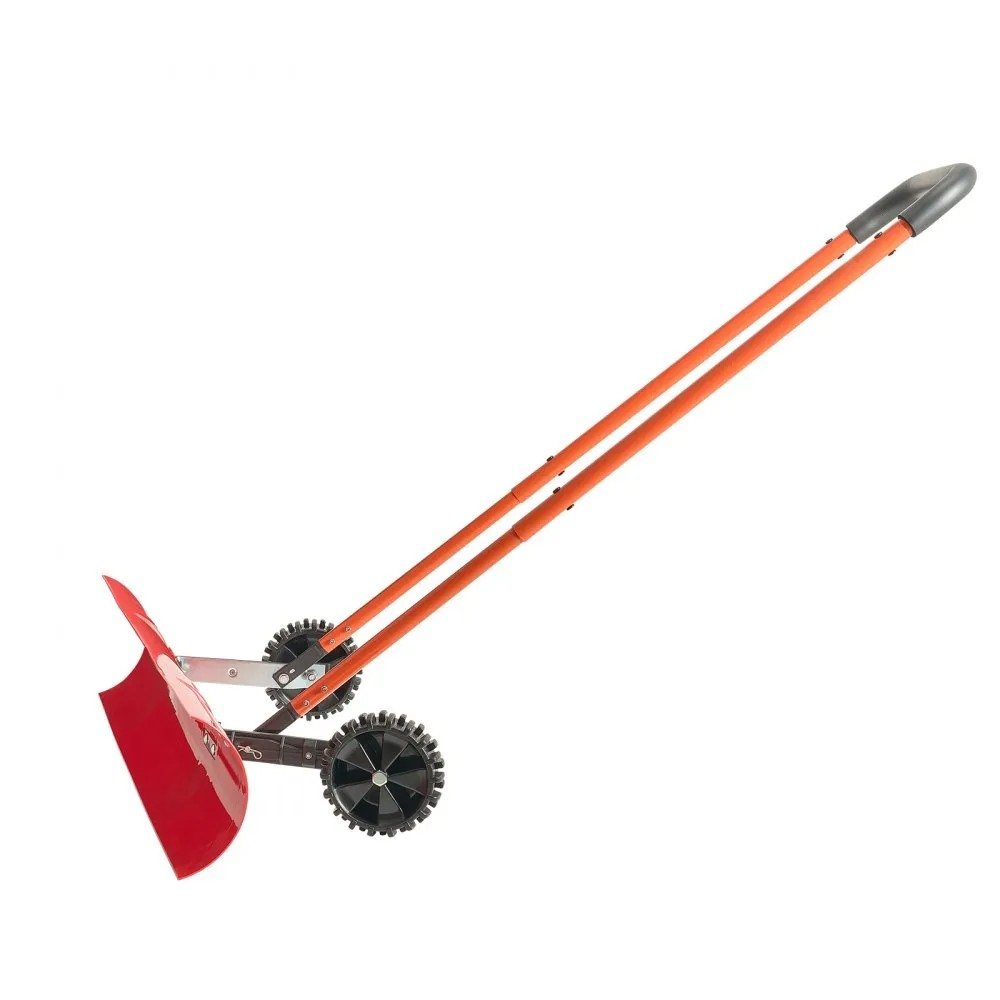37.8-Inch Wheeled Snow Pusher Shovel with Adjustable Handle and Angled Blade