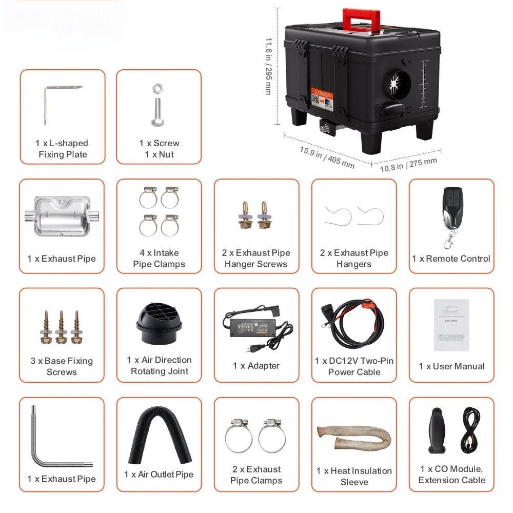 8KW Diesel Air Heater, 12V/24V All-in-One with Bluetooth App and Remote Control
