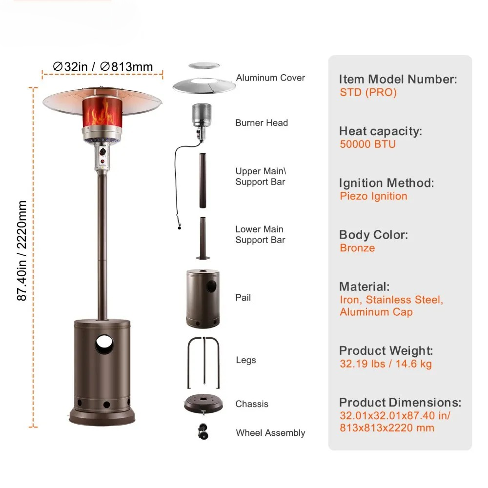 50,000 BTU Outdoor Propane Heater with Hammered Bronze Finish and Round Table