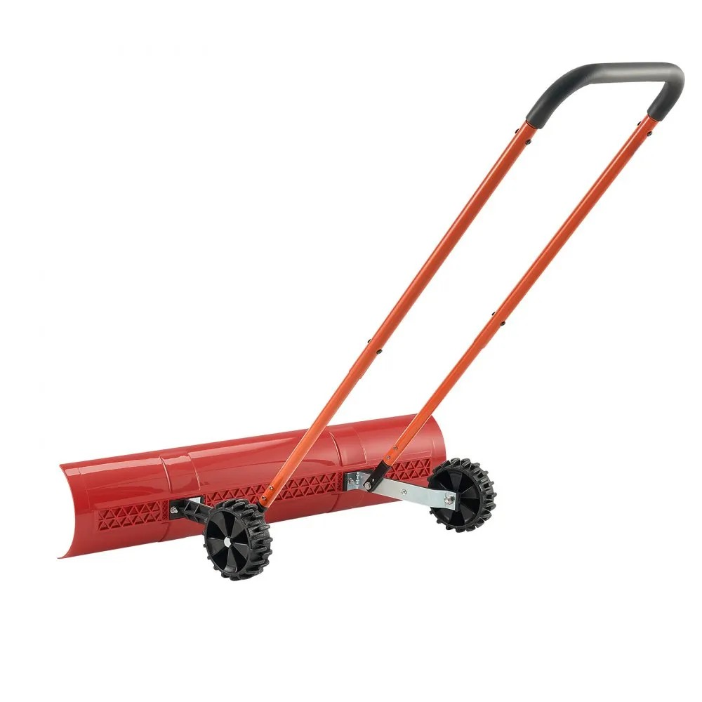 37.8-Inch Wheeled Snow Pusher Shovel with Adjustable Handle and Angled Blade
