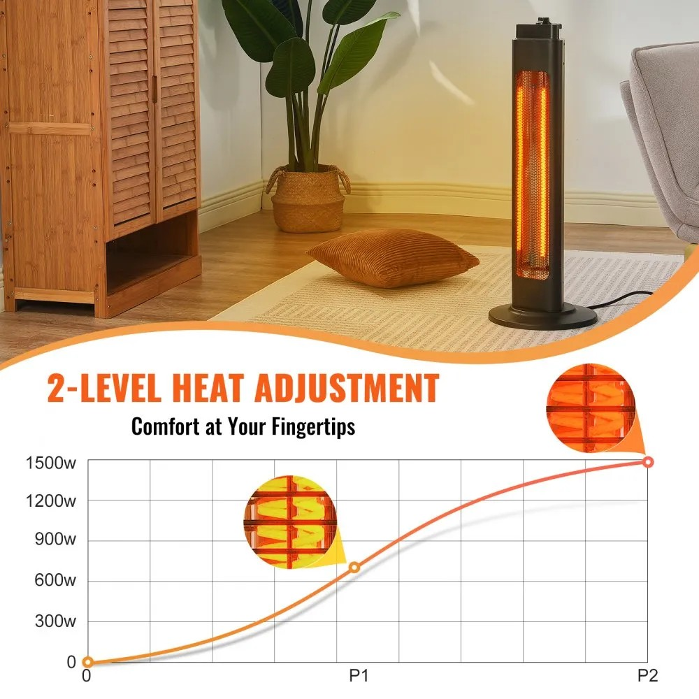 1500W Oscillating Infrared Space Heater, 2 Speeds, Timer, 31.5-Inch Black