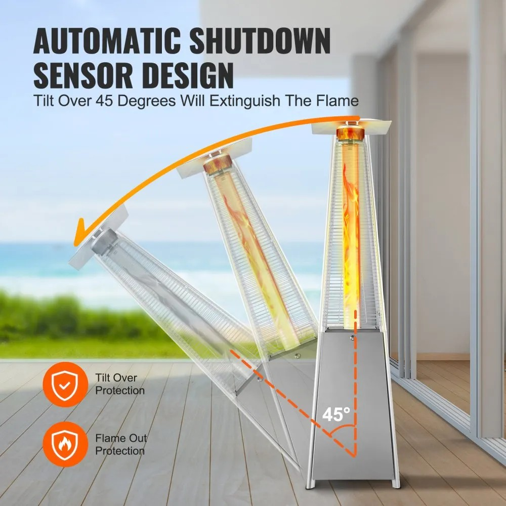 48,000 BTU Pyramid Propane Patio Heater with Wheels, Silver Finish