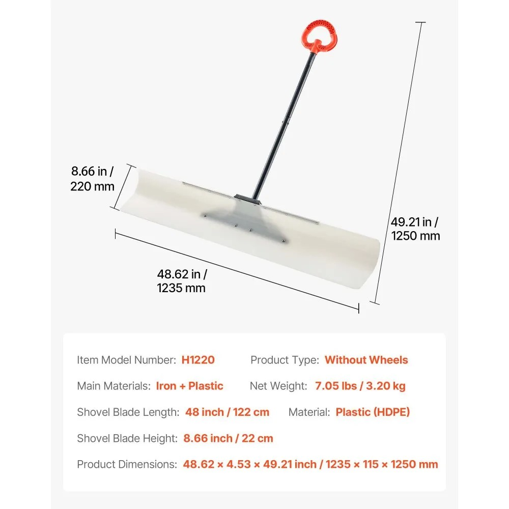 48-Inch Plastic Snow Pusher with Ergonomic Handle for Winter Snow Clearing