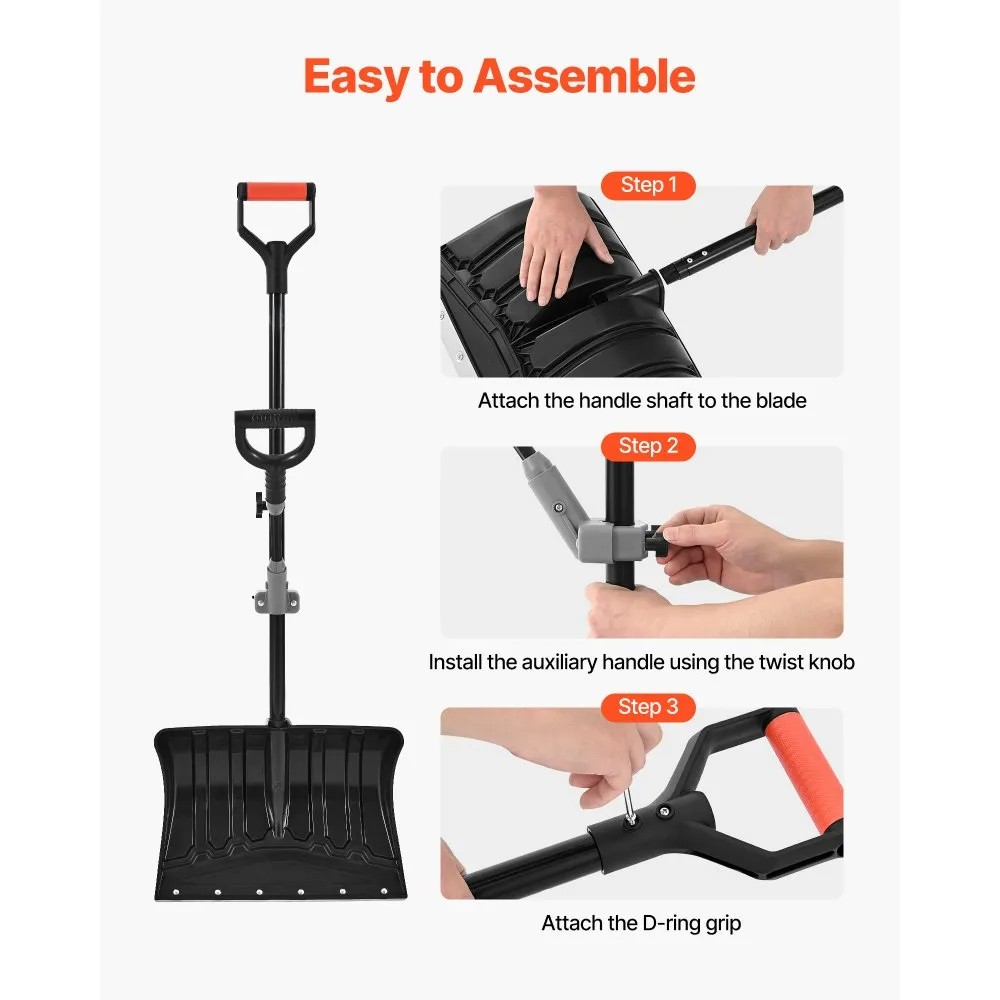 18-Inch Plastic Snow Shovel with D-Shaped Assist Handles and Non-Slip Grip
