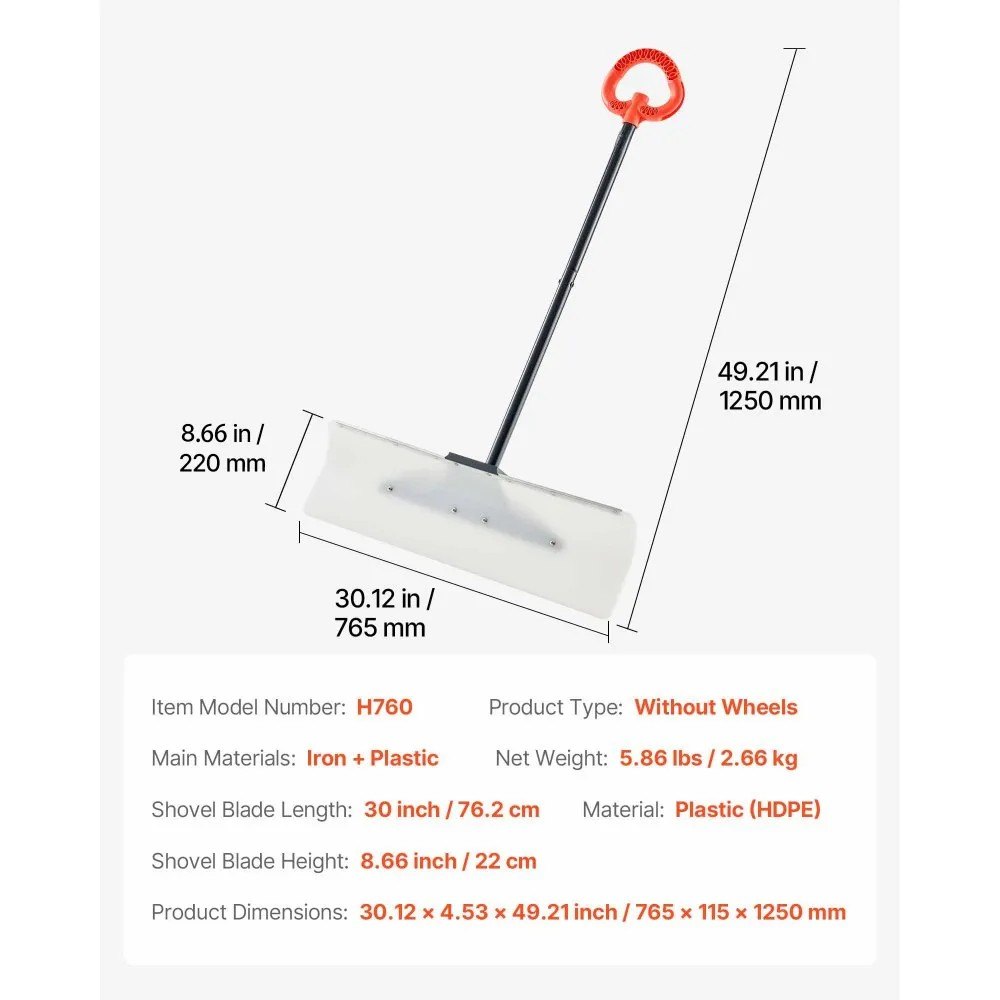 30-Inch Snow Pusher with Ergonomic Handle for Winter Snow Clearing