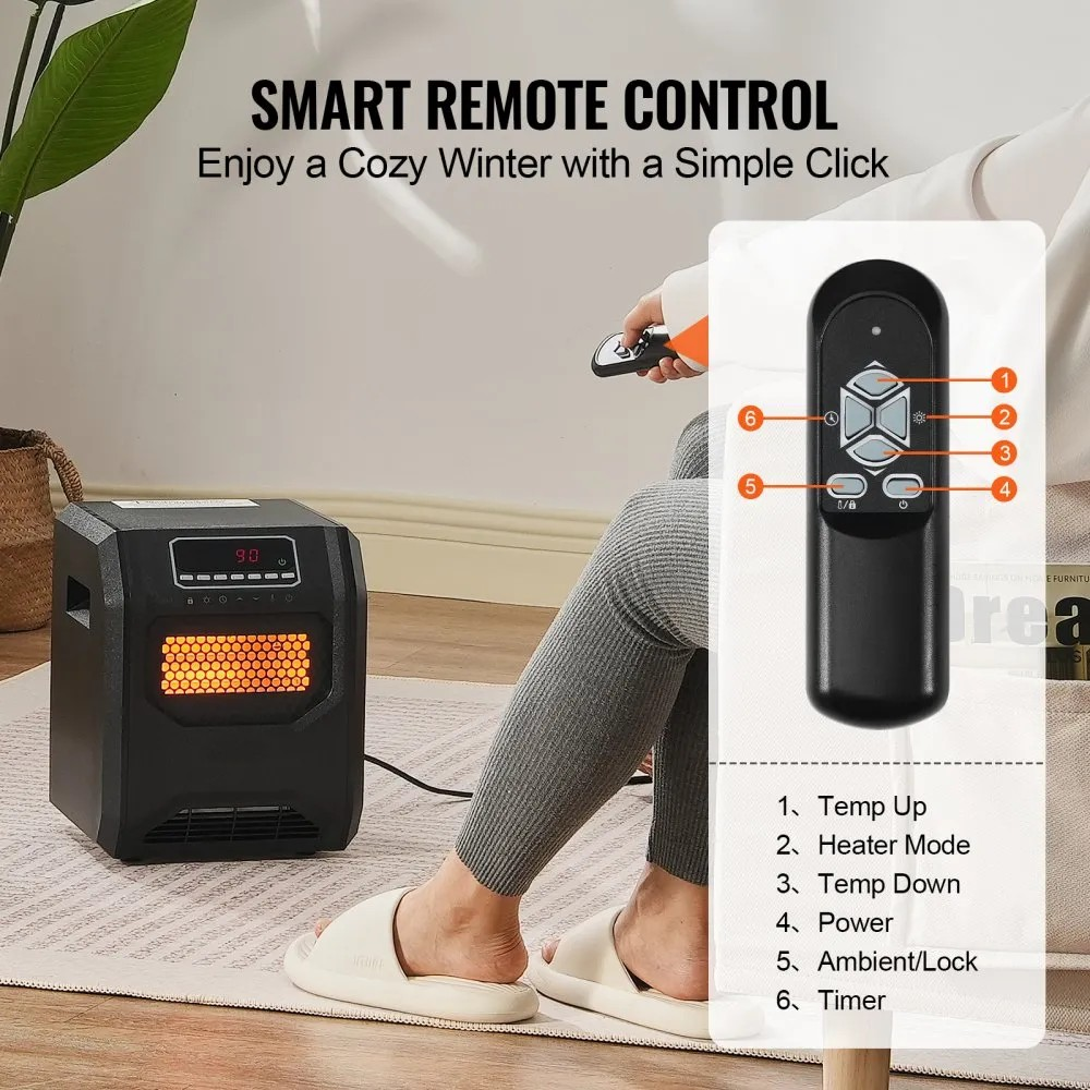 1500W Infrared Space Heater, ABS Body, Remote Control and 3 Speeds