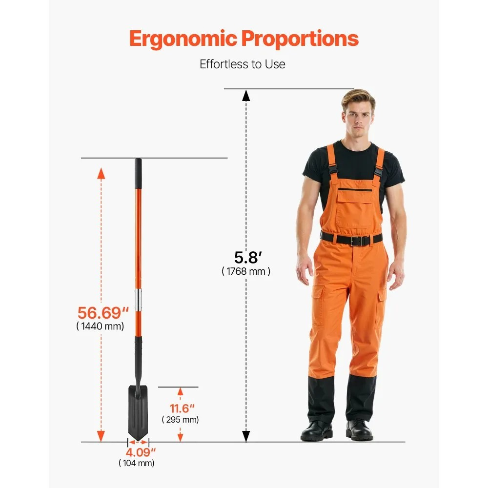 56-Inch Trenching Shovel with 4-Inch Blade, Fiberglass Handle and Non-Slip Grip
