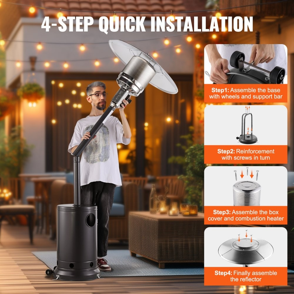 50,000 BTU Propane Patio Heater, Tall Hammered Finish with Wheels