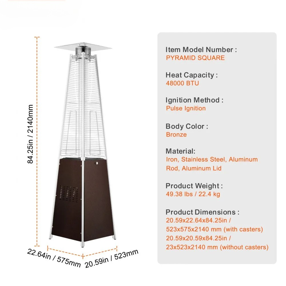 48,000 BTU Pyramid Propane Patio Heater with Wheels, Bronze Finish