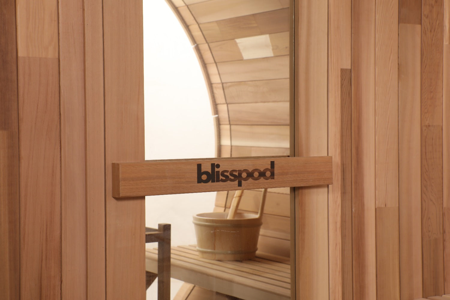 Blisspod | Prague | Canadian Red Cedar Outdoor Steam Barell Sauna | Full Glass Back | 70.87"H x 70.87"W x 70.87"D | 4-6 person 