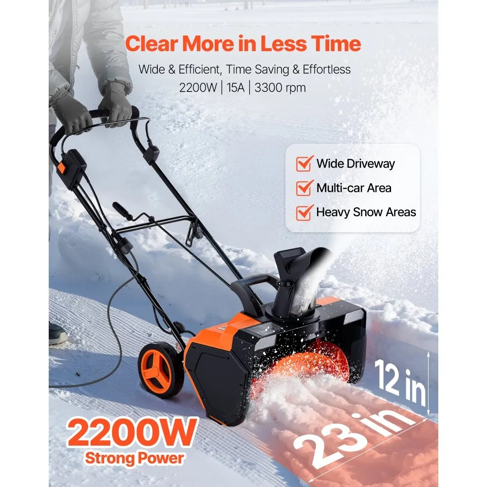 23-Inch Electric Snow Blower with 15A Motor, Dual LED Headlights and Rotating Chute