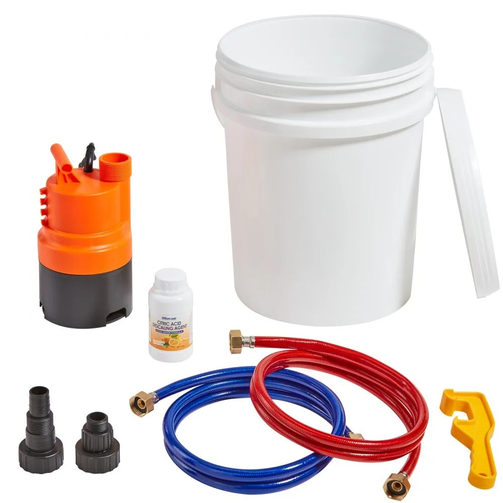 Tankless Water Heater Flushing Kit with Pump, 5-Gallon Pail, 2 Hoses and Descaling Powder