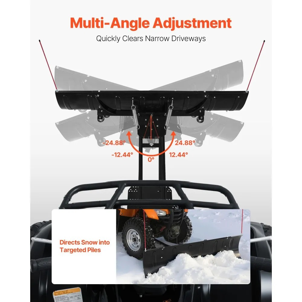 Adjustable ATV UTV Snow Plow Blade, 43–72 Inch Steel Plow Kit with Rubber Flaps