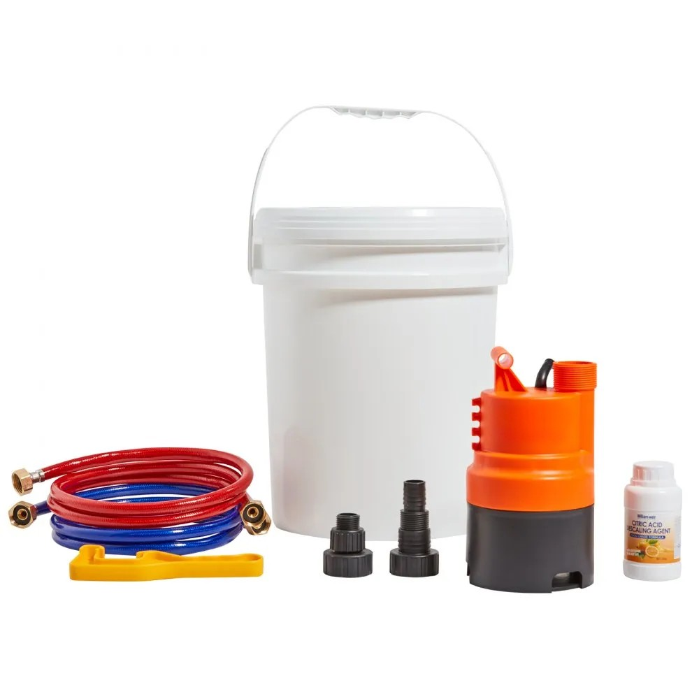 Tankless Water Heater Flushing Kit with Pump, 5-Gallon Pail, 2 Hoses and Descaling Powder