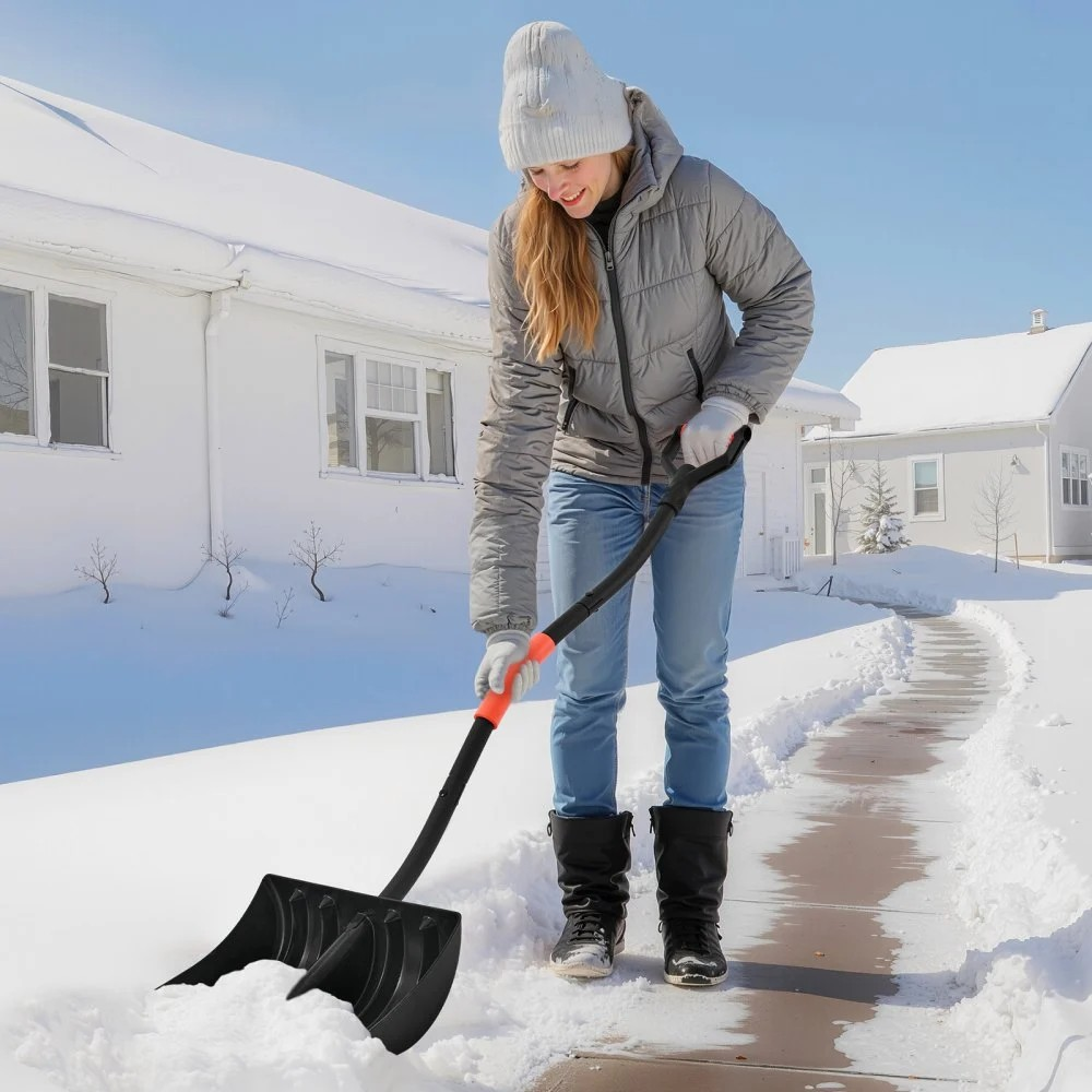 17-Inch Plastic Snow Shovel with Aluminum Blade and D-Shaped Handles