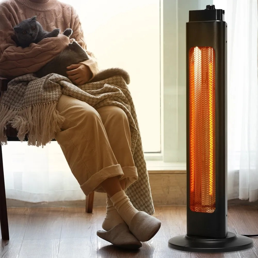 1500W Oscillating Infrared Space Heater, 2 Speeds, Timer, 31.5-Inch Black