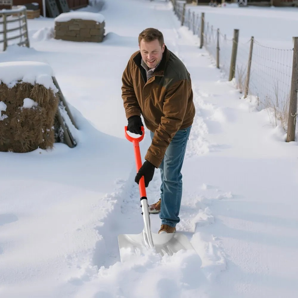 14-Inch Aluminum Snow Shovel with D-Shaped Handles for Driveways