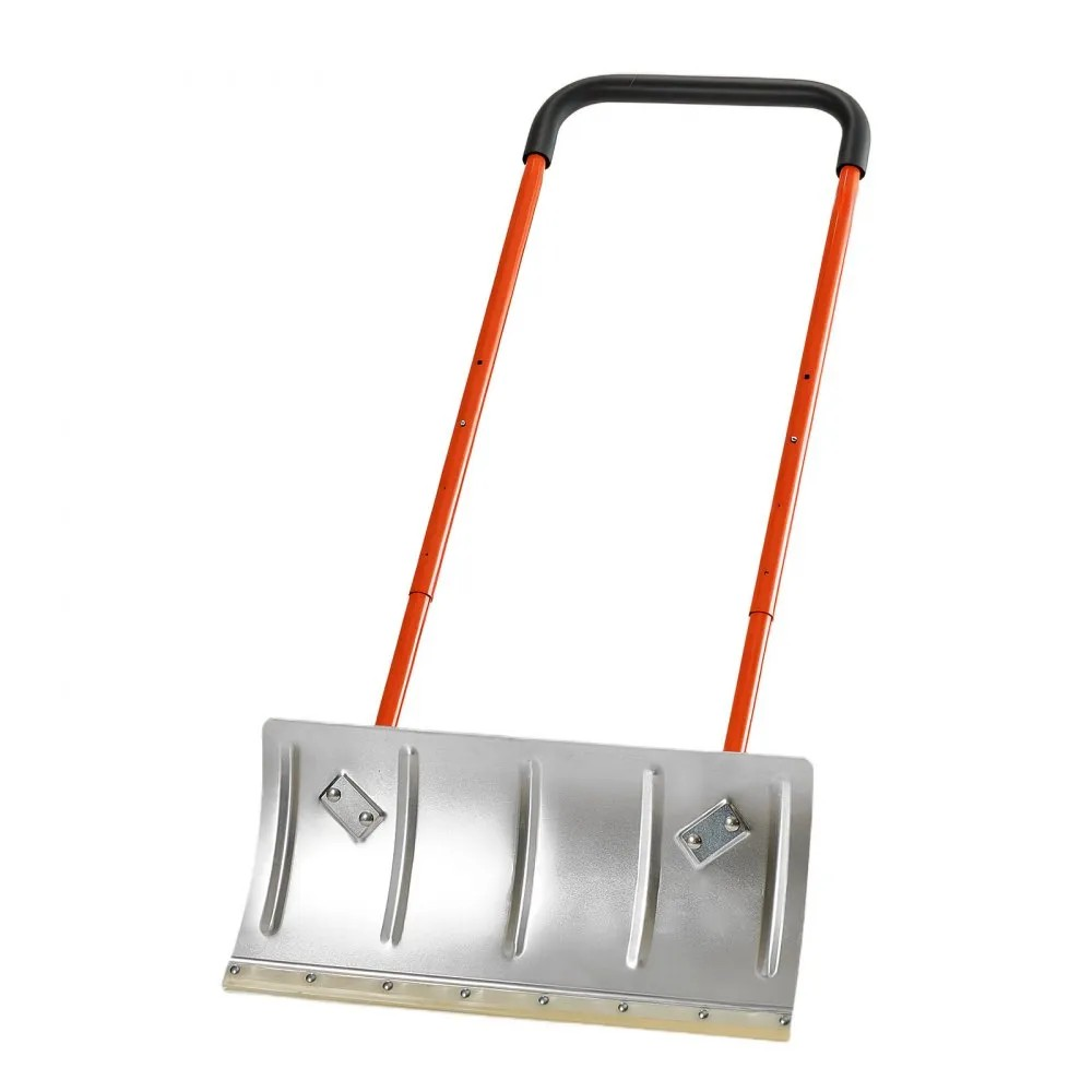 24-Inch Snow Pusher Shovel with Wheels, Adjustable Handle and Angled Metal Blade