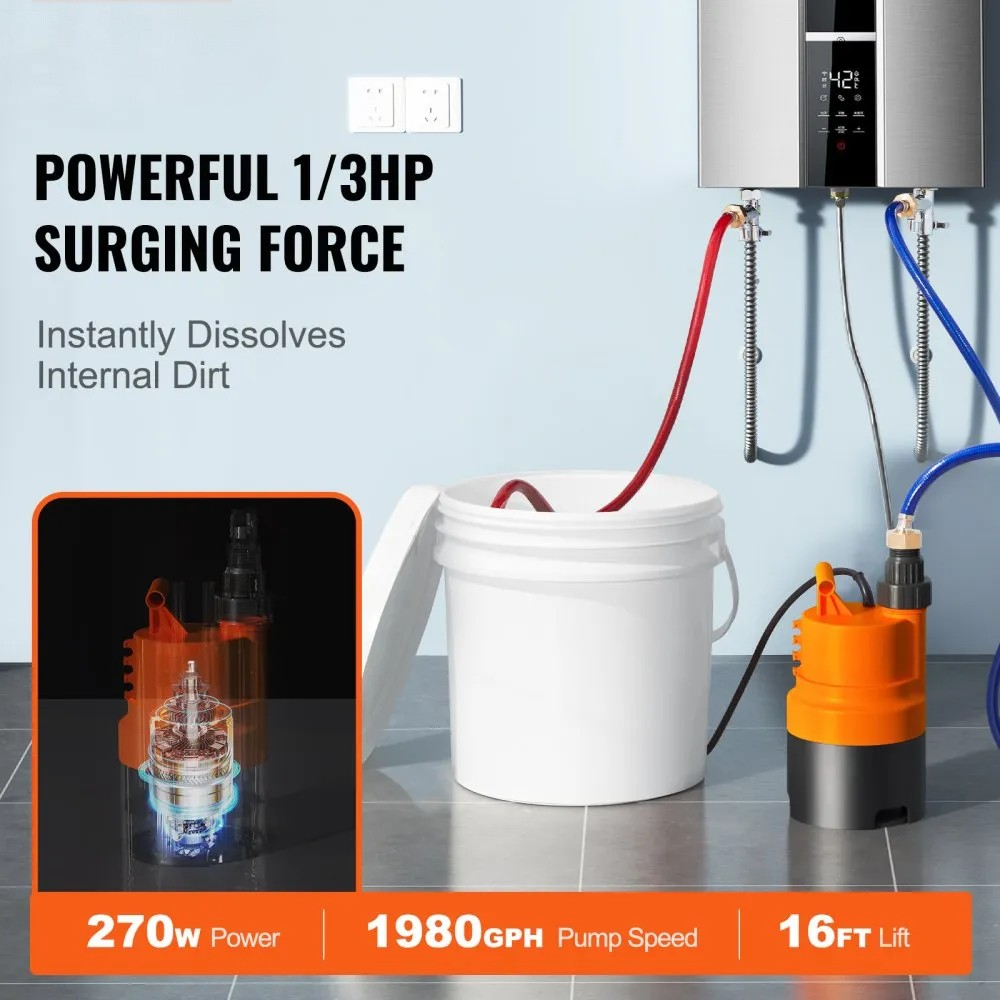 Tankless Water Heater Flushing Kit with Pump, 3.7-Gallon Pail, Hoses, Wrench and Adapter