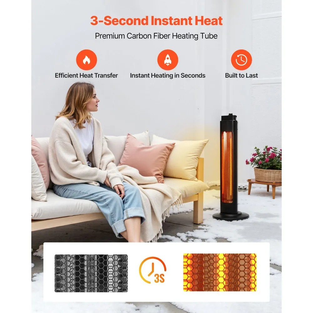 1500W Infrared Space Heater with Remote Control, 3 Speeds and 24H Timer