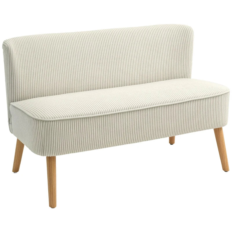Modern 2 Seater Sofa, Upholstered Two Seater Couch with Rubber Wood Legs, Cream White
