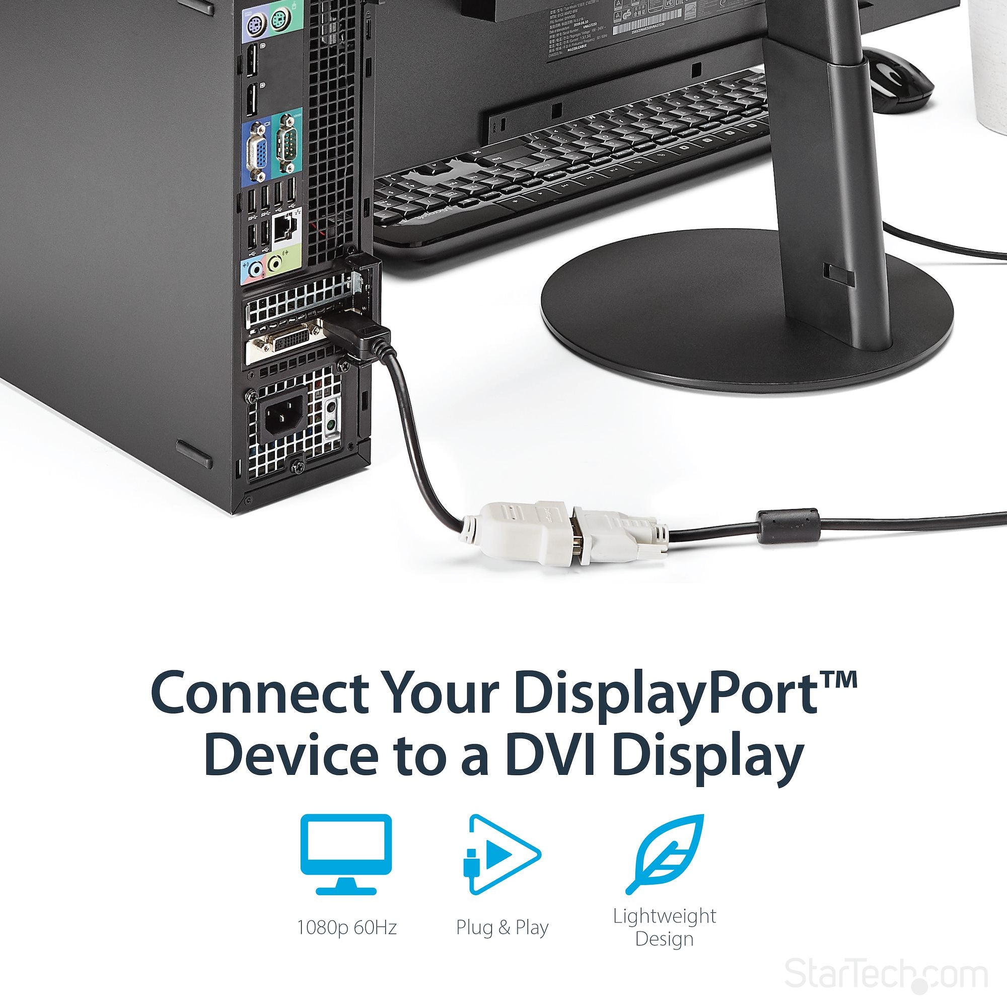 DisplayPort to DVI Adapter - DisplayPort to DVI-D Adapter/Video Converter - 1080p - DP 1.2 to DVI Monitor/Display Cable Adapter Dongle - DP to DVI Adapter - Latching DP Connector 