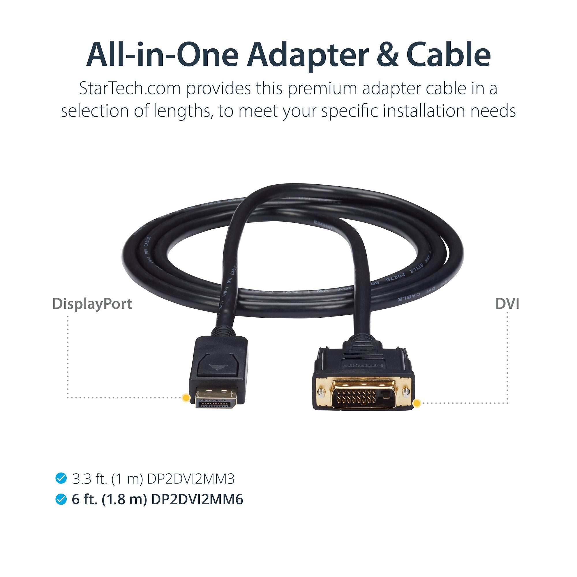 6ft (1.8m) DisplayPort to DVI Cable, DisplayPort to DVI Adapter Cable, Passive DP to DVI-D Video Converter, 1080p - Replacement for DP2DVIMM6 