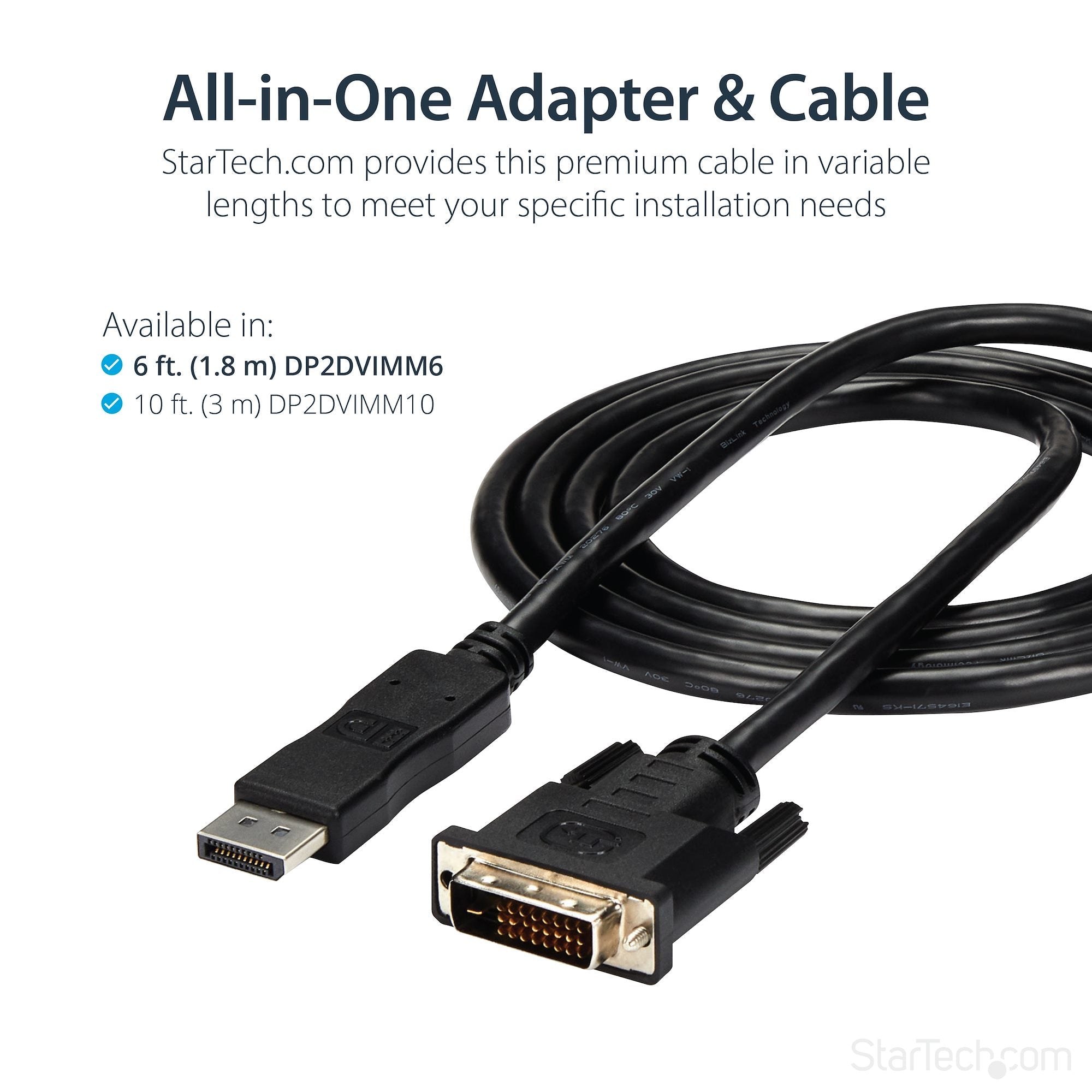 10ft (3m) DisplayPort to DVI Cable - DisplayPort to DVI Adapter Cable 1080p Video - DisplayPort to DVI-D Cable Single Link - DP to DVI Monitor Cable - DP 1.2 to DVI Converter 