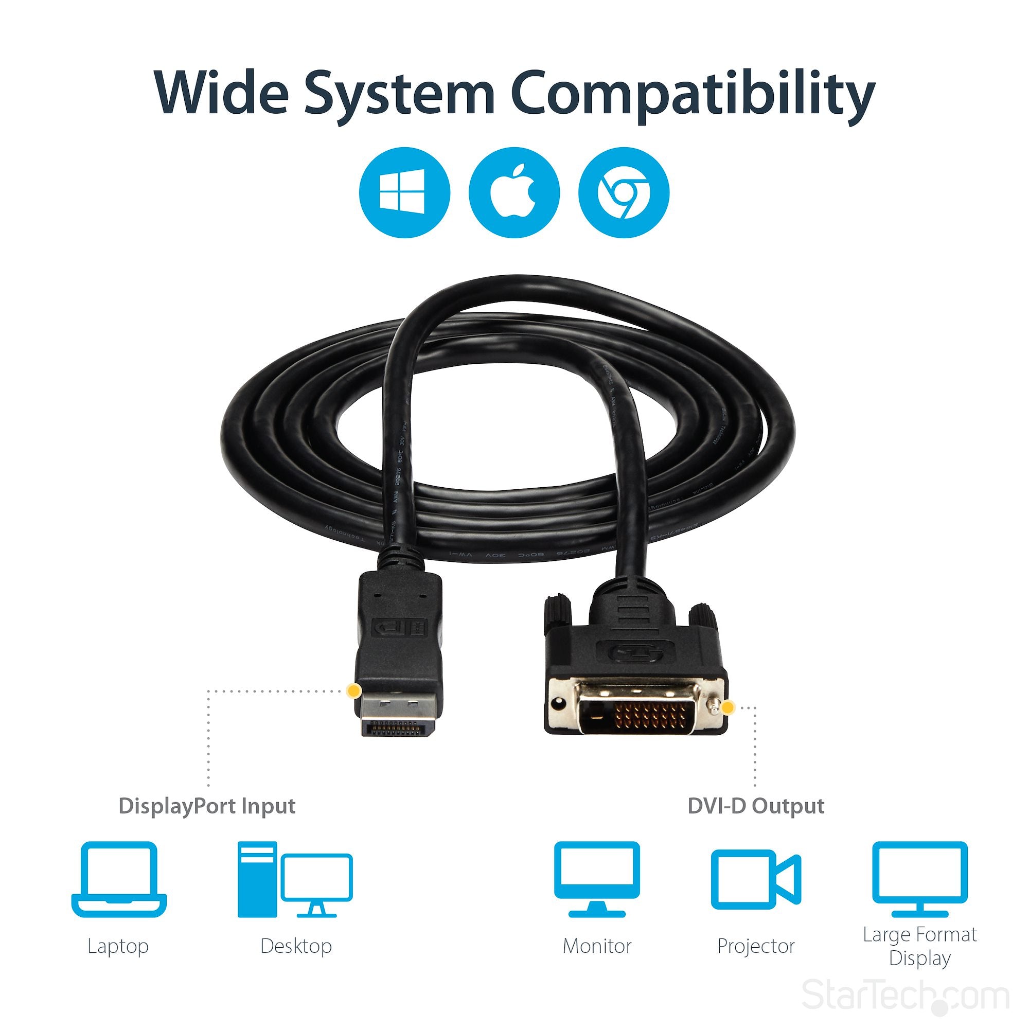 10ft (3m) DisplayPort to DVI Cable - DisplayPort to DVI Adapter Cable 1080p Video - DisplayPort to DVI-D Cable Single Link - DP to DVI Monitor Cable - DP 1.2 to DVI Converter 