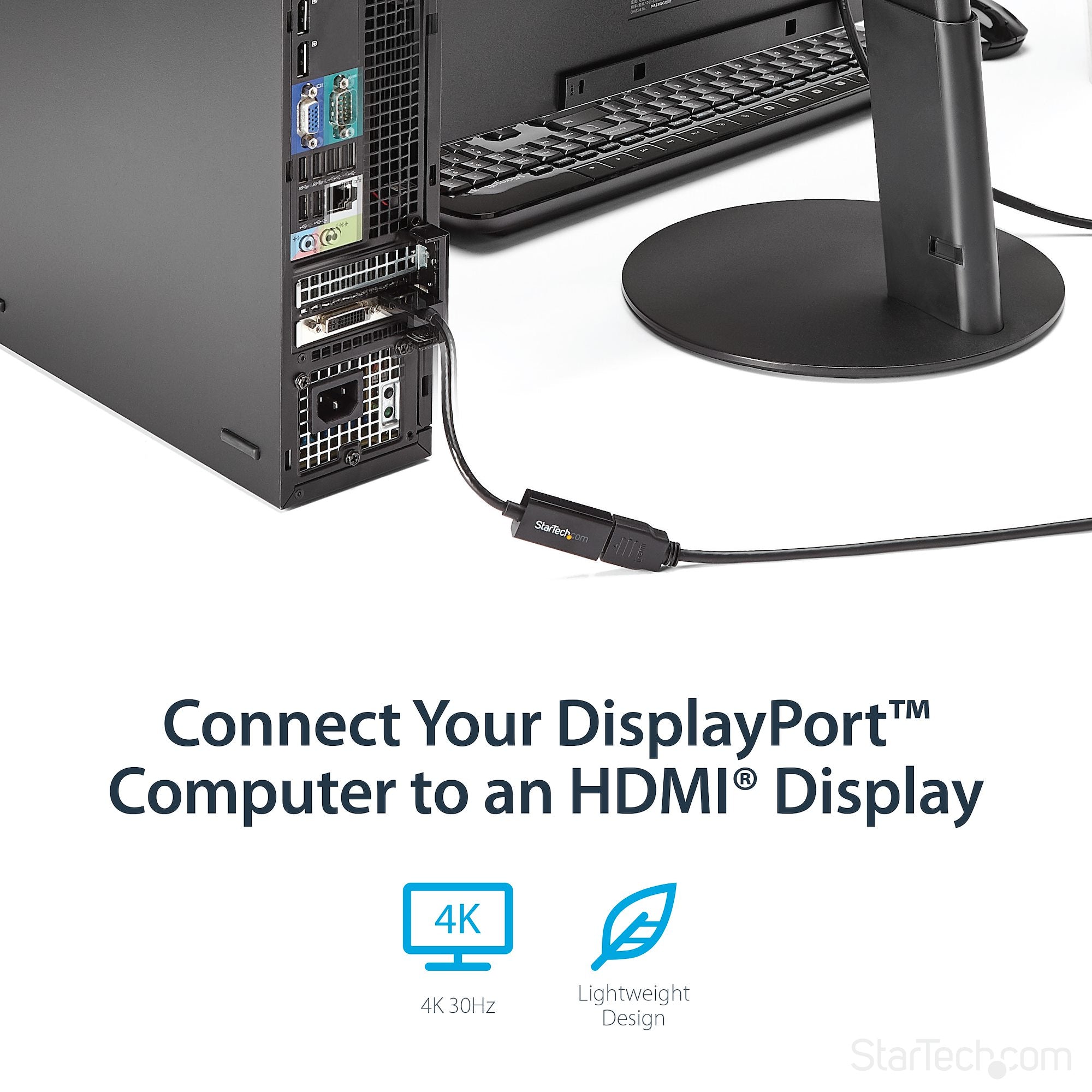 DisplayPort to HDMI Adapter - 4K 30Hz Active DisplayPort to HDMI Video Converter - DP to HDMI Monitor/TV/Display Cable Adapter Dongle - Ultra HD DP 1.2 to HDMI 1.4 Adapter 
