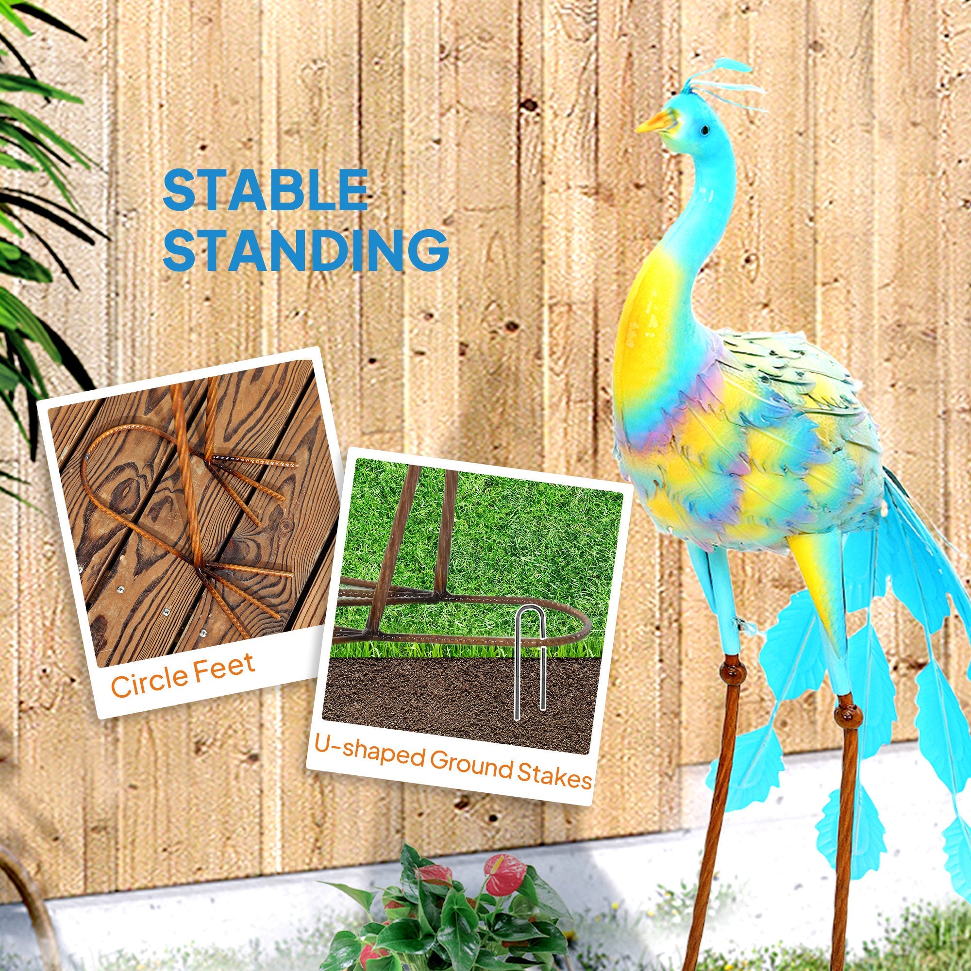 Outsunny Peacock Garden Statue, 32.7" Standing Lawn Ornament, Steel Garden Decor Bird Statue with Stakes for Lawn Patio Backyard Decoration, Mixed Colour 