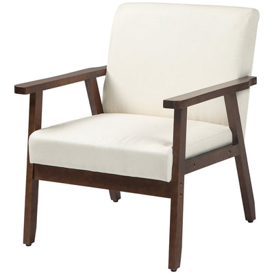 HOMCOM Accent Chair Modern Cushioned Seat Upholstered Linen Armchair Bedroom Living Room Cream White 
