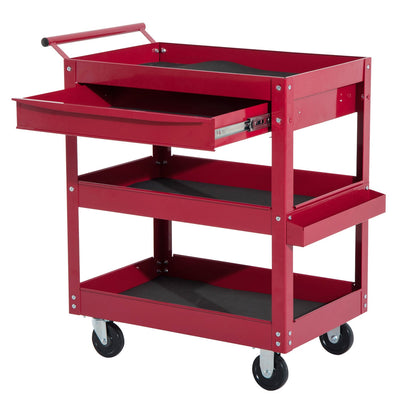 Homcom Tool Cart With 3 Tray 1 Drawer Storage Chest Garage Utility Red 