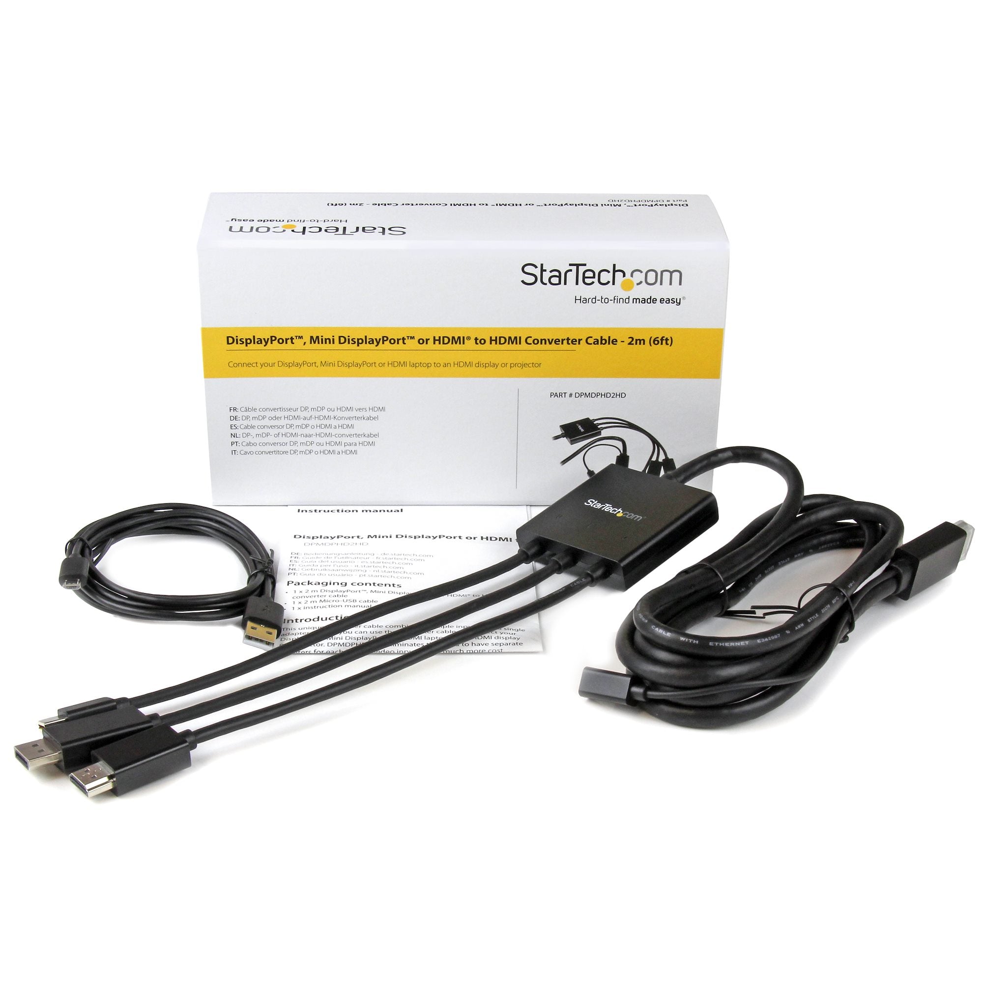 6.6ft (2m) HDMI, DisplayPort or Mini DisplayPort to HDMI Converter Cable 