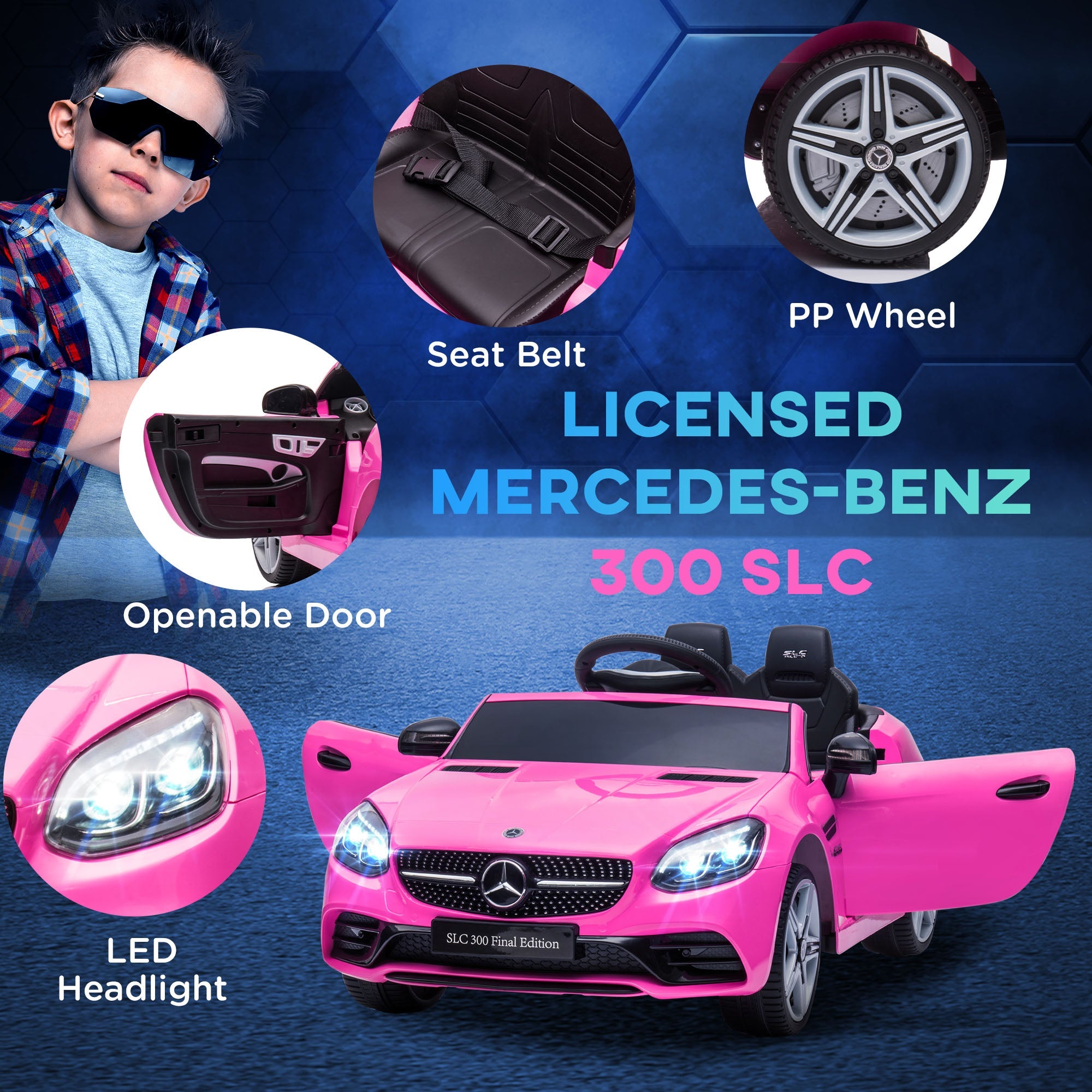 Aosom 12V Electric Ride On Car for Kids with Remote Control Music Lights Pink Two Motors for Ages 3-6 