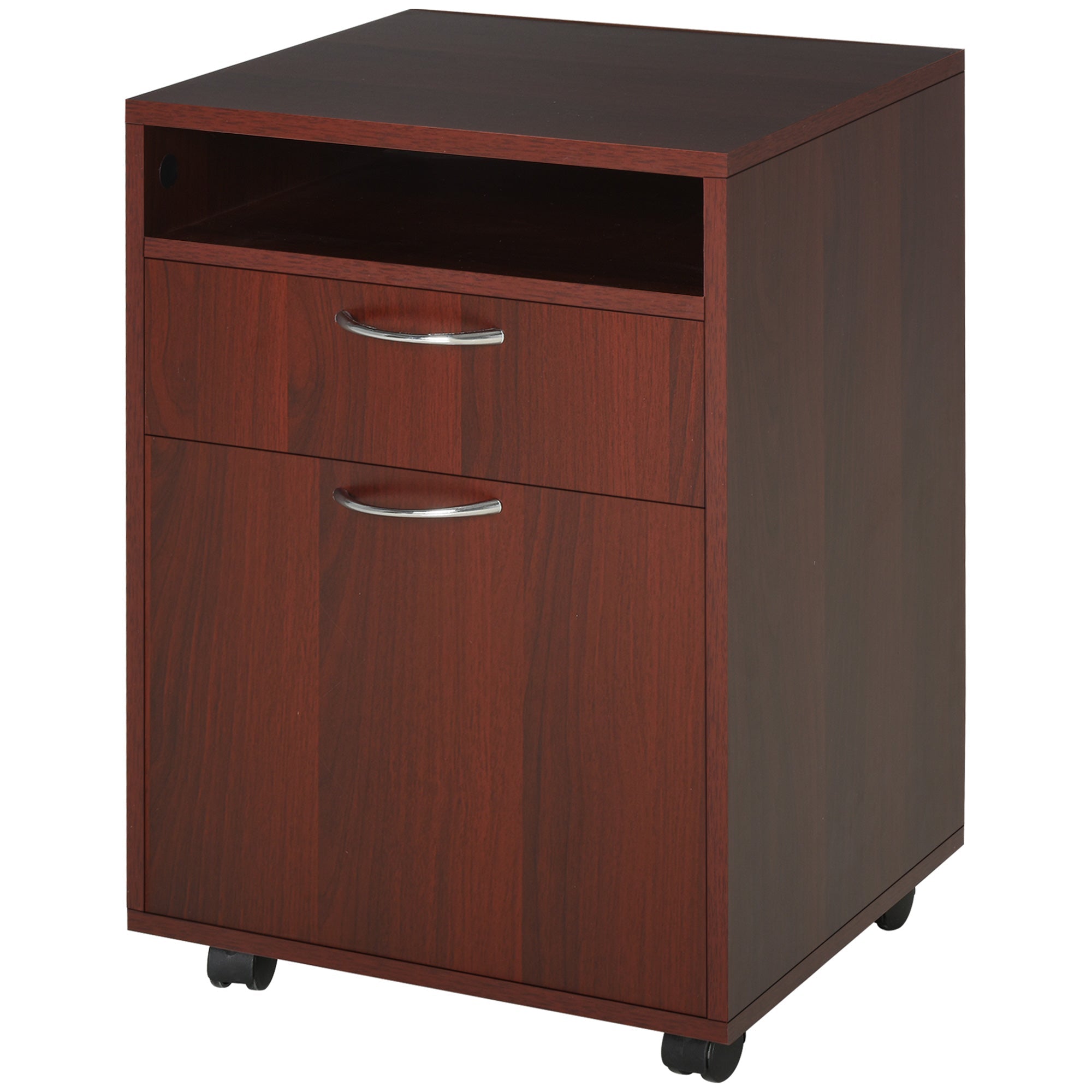 HOMCOM Small Filing Cabinet 24" Open Compartment Drawer Wheels Home Office Storage Espresso Wood Furniture 