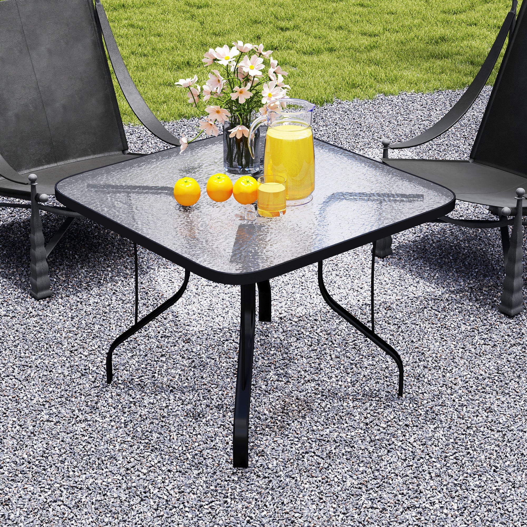 Outsunny Tempered Glass Square Patio Dining Table w/ 2.1" Umbrella Hole for Garden, Balcony, Backyard, 38" x 38" x 28" 