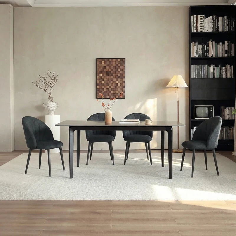 Modern Dining Chairs Set of 4, Upholstered Dining Room Chairs with Metal Legs, Shell Backrest, Padded Seat, Black