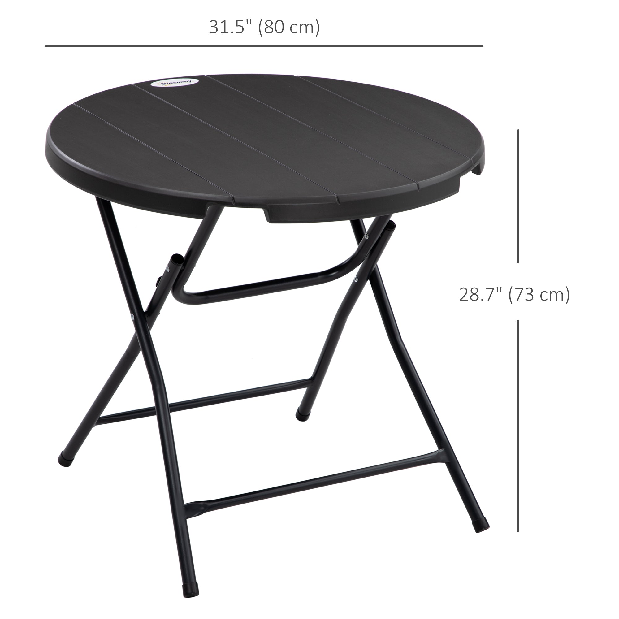 Outsunny Foldable Round Patio Table for 4, Outdoor Dining Table with HDPE Tabletop and Steel Frame, Dark Grey 