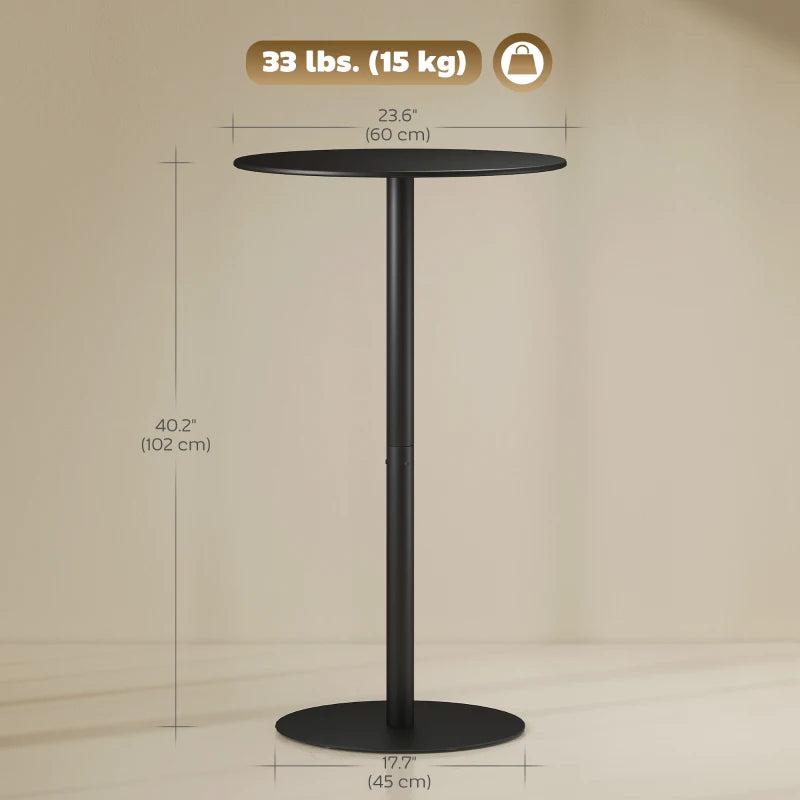 Round Bar Table for 2, Modern Pub Table with Steel Frame, Easy Assembly for Small Space Home Bar Cocktail Bistro, Black