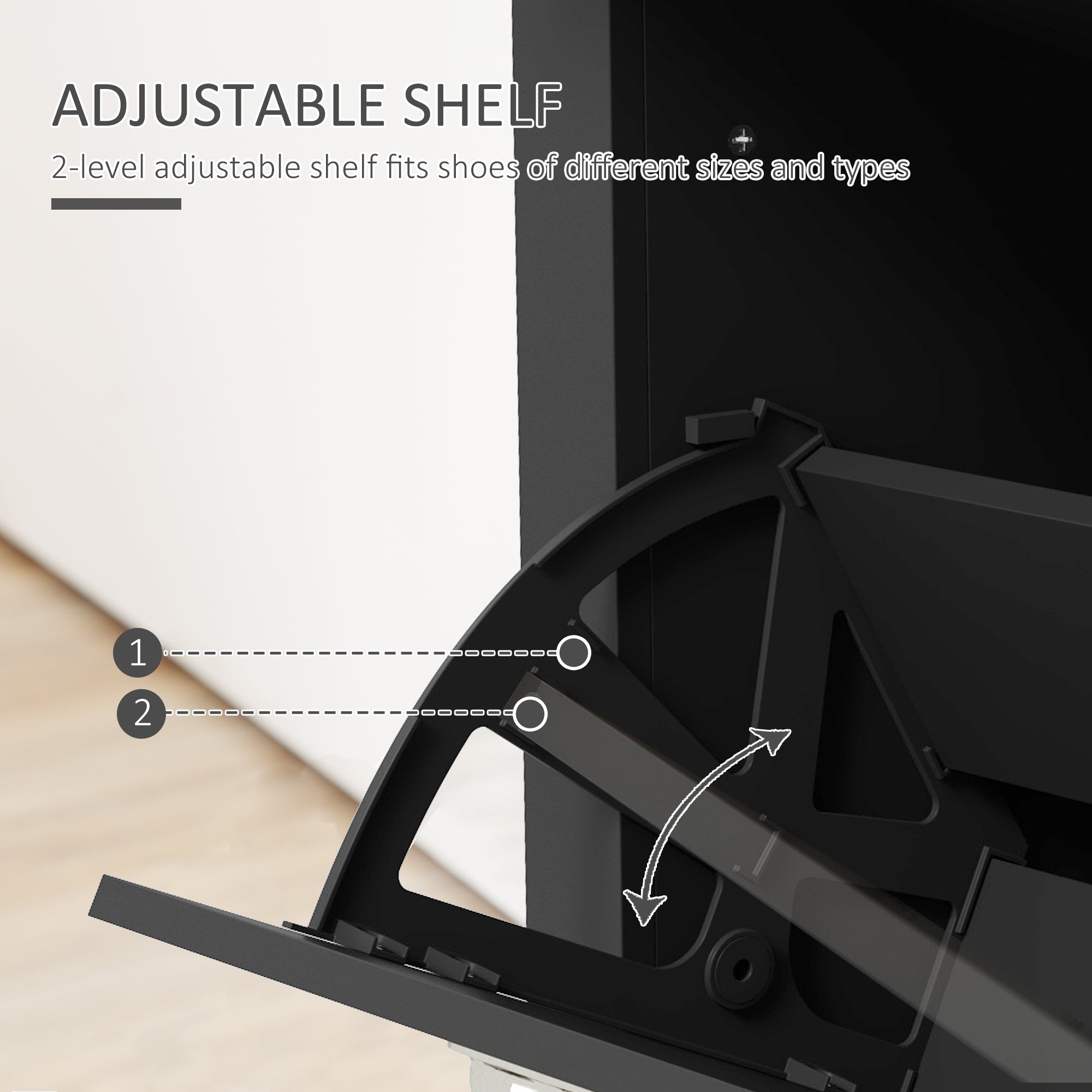 HOMCOM Entryway Shoe Storage Cabinet: 2 Flip Drawers, Adjustable Shelves, 12 Pair Organizer for Hallway, Black 